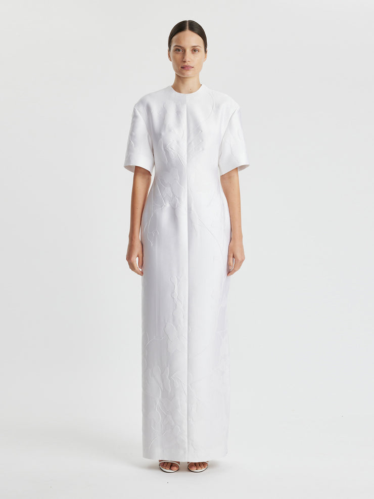 Sidres dress in optic white embossed cloque