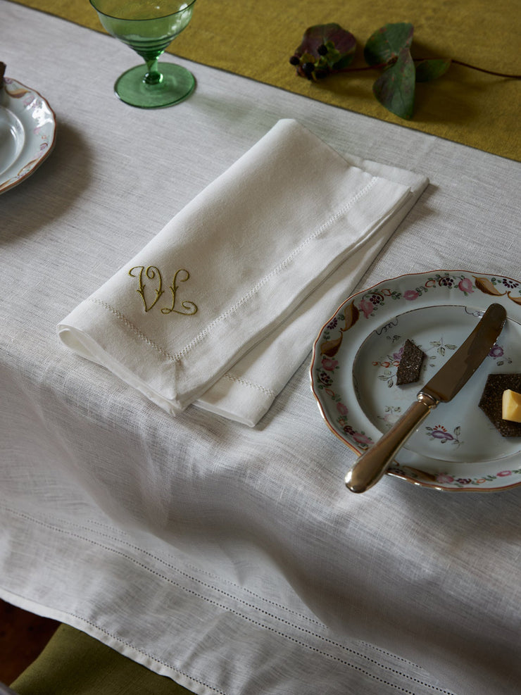 Tablecloth hemstitch ivory white Dining Volga Linen    - Collagerie
