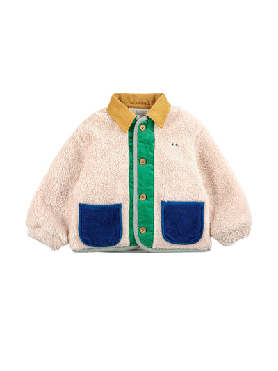 Bobo Choses Colour-block beige shearling jacket at Collagerie