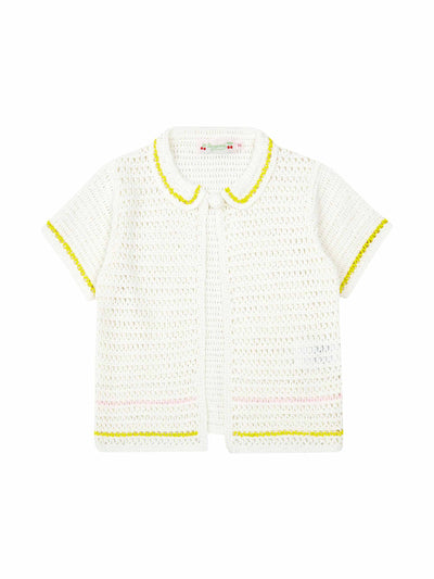 Bonpoint White crocheted cardigan at Collagerie