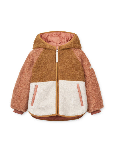 Liewood Pink colourblock shearling jacket at Collagerie