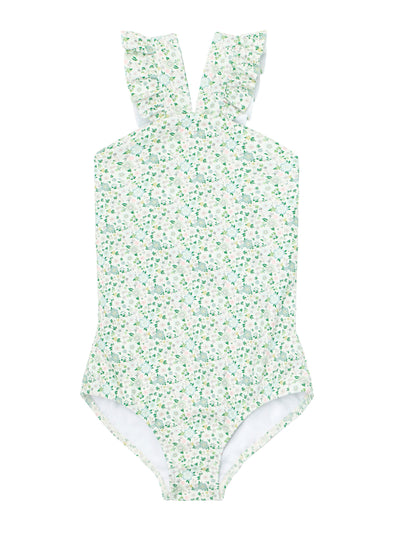 Minnow Green floral-print crossover swimsuit at Collagerie