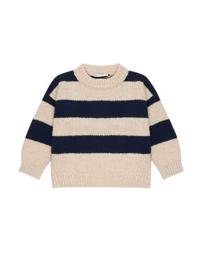 The New Society Navy and beige striped jumper at Collagerie