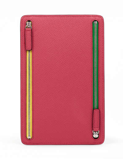 Smythson Multi-zip case in raspberry Panama leather at Collagerie