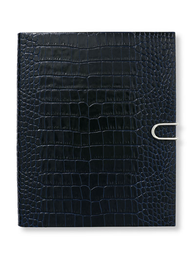 Smythson Portobello Notebook with slide closure in navy Mara leather at Collagerie