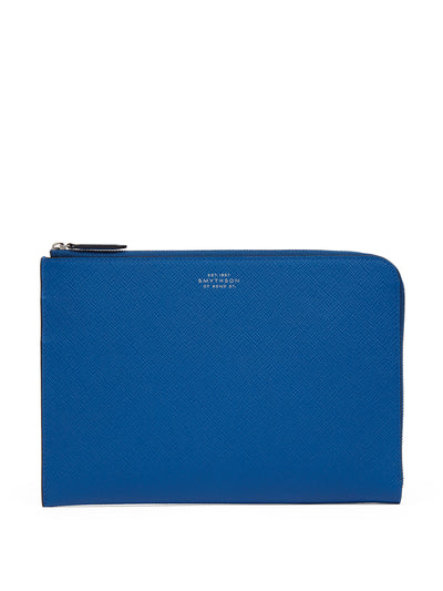Smythson Slim Panama-leather pouch in cerulean at Collagerie