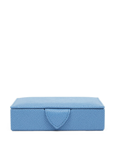 Smythson Small square trinket box in Nile Blue Panama leather at Collagerie