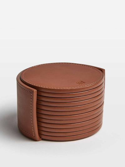 Soho Home Brown leather coasters (set of 12) at Collagerie