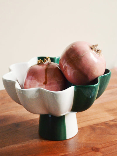 Spicer and Wood Green and white stoneware fruit bowl at Collagerie