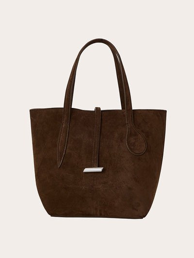 Little Liffner Dark brown suede mini Sprout tote bag at Collagerie