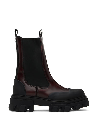 Ganni Burgundy & black cleated mid Chelsea boots at Collagerie