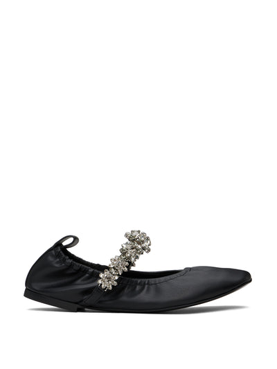 Stella McCartney Black Elsa crystal flowers ballerina flats at Collagerie