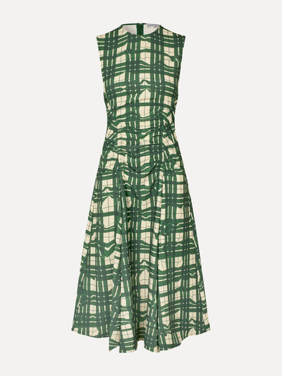 Stine Goya Sleeveless gathered midi dress in checkered wave at Collagerie