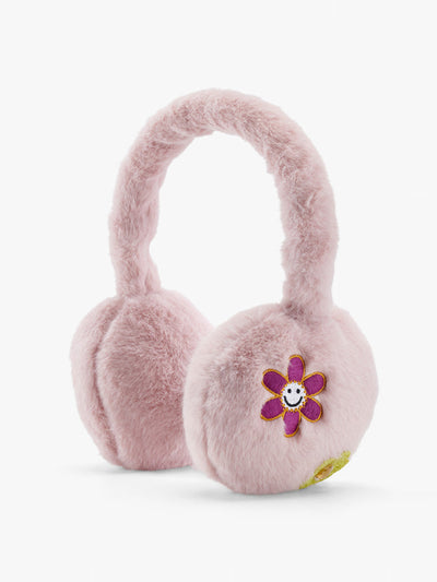 Stych Crochet flower patch faux fur earmuffs at Collagerie