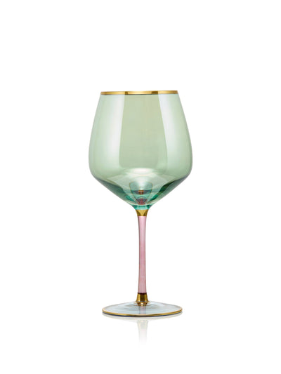 Summerill & Bishop Handblown Italian pale green & pink wine glass at Collagerie