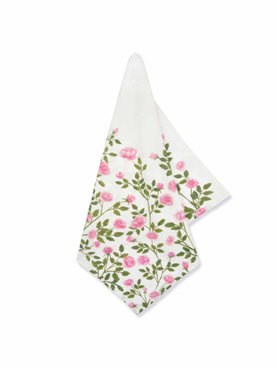 Summerill & Bishop Pink and green rose linen napkin at Collagerie