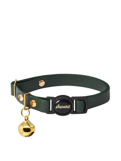 Supakit Emerald green breakaway leather cat collar at Collagerie