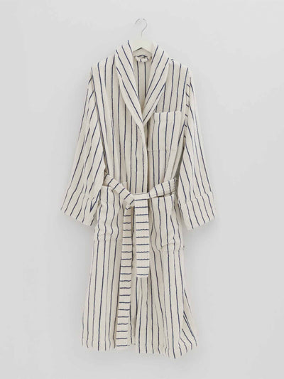 Tekla Blue striped organic cotton bathrobe at Collagerie