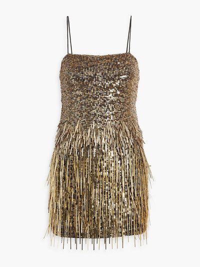 Alice + Olivia Fifi fringed embellished tulle mini dress at Collagerie