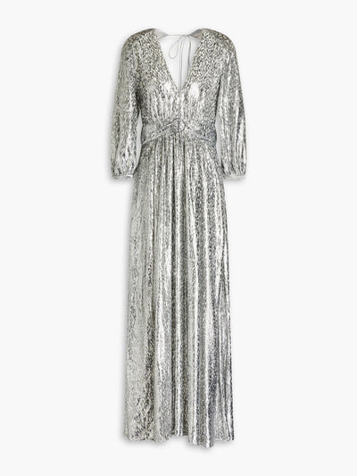 Ba&Sh Dara open-back ruched metallic fil coupé maxi dress at Collagerie