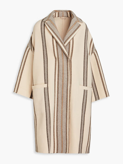 Brunello Cucinelli Brushed striped wool and cashmere-blend felt coat at Collagerie