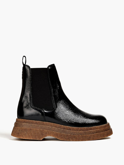 Ganni Patent textured-leather platform Chelsea boots at Collagerie