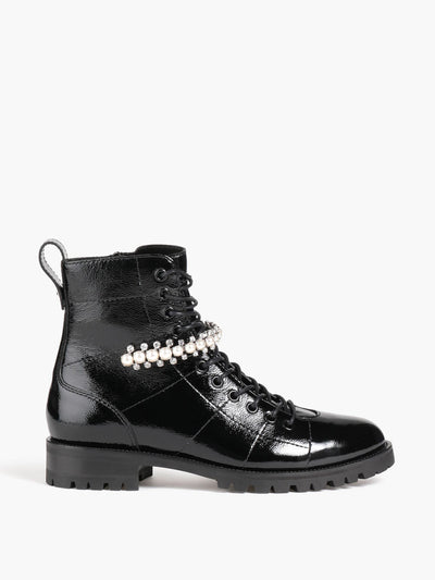 Jimmy Choo Cruz embellished patent-leather combat boots at Collagerie