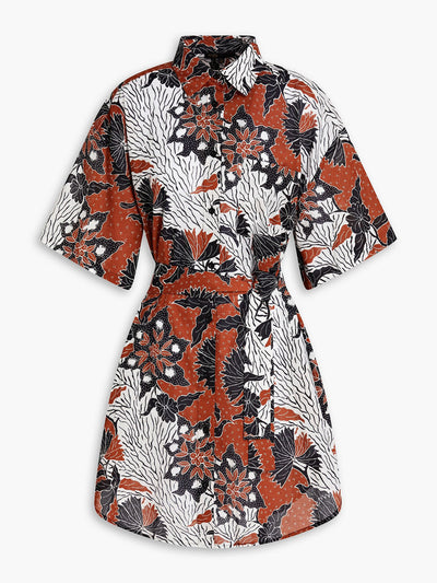 Maje Printed cotton-poplin mini shirt dress at Collagerie