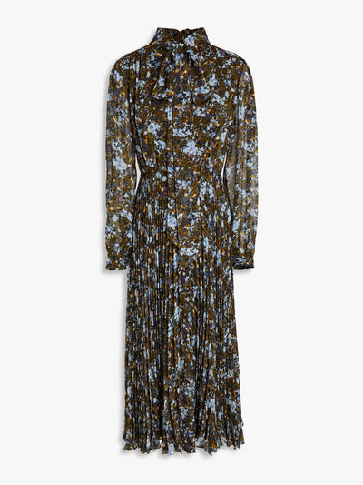 Mikael Aghal Pleated printed crepe midi dress at Collagerie