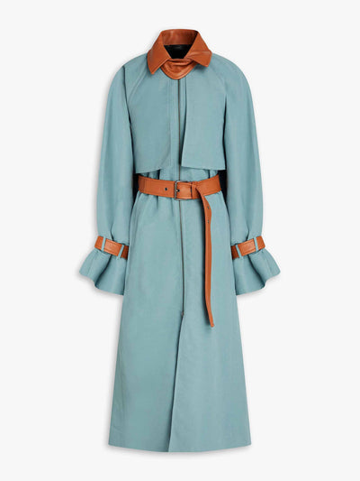 Paul Smith Leather-trimmed  slub woven trench coat at Collagerie