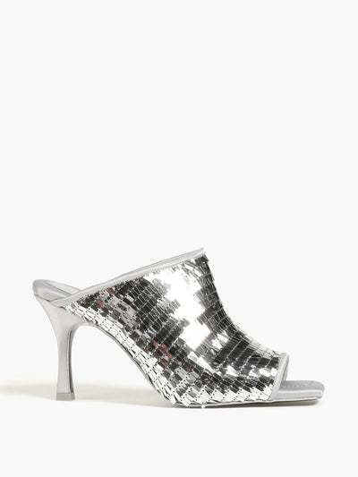 Stine Goya Naemi metallic sequined satin mules at Collagerie