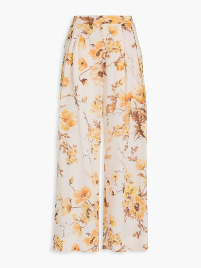 Zimmermann Pleated floral-print ramie wide-leg pants at Collagerie