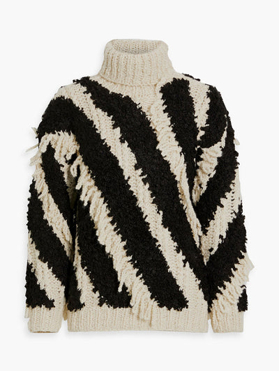 Zimmermann Striped bouclé-knit wool-blend turtleneck sweater at Collagerie