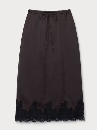 The White Company Double satin appliqué lace skirt at Collagerie