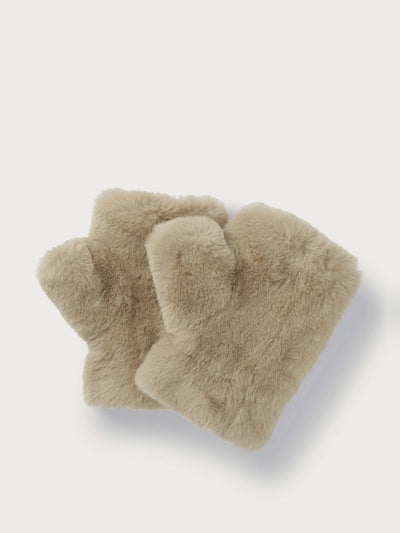 The White Company Recycled faux fur mittens at Collagerie