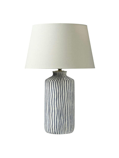 Cotswold Company Bude blue and white stripe stoneware table lamp at Collagerie