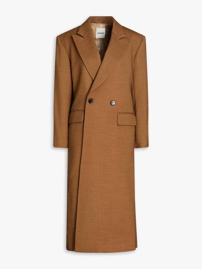 Sandro Light brown double-breasted twill coat at Collagerie