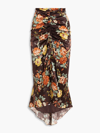 Veronica Beard Chocolate floral-print midi skirt at Collagerie