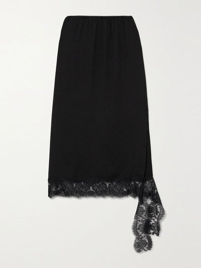 Tibi Chantilly lace-trimmed twill midi skirt at Collagerie