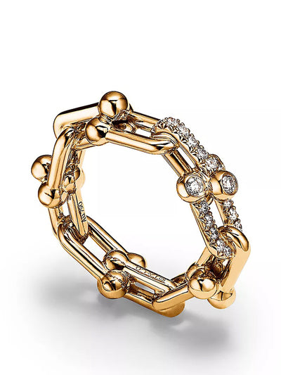 Tiffany & Co Tiffany Hardware gold and diamond small link ring at Collagerie