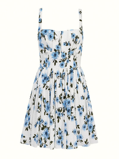 Emilia Wickstead Tine dress in blue dahlia floral print bibione cotton at Collagerie