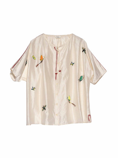 Toast Hand embroidered may flies silk shirt at Collagerie