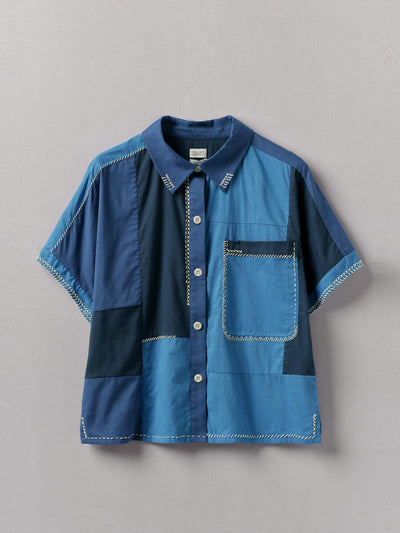 Toast Hand embroidered cotton patchwork shirt at Collagerie