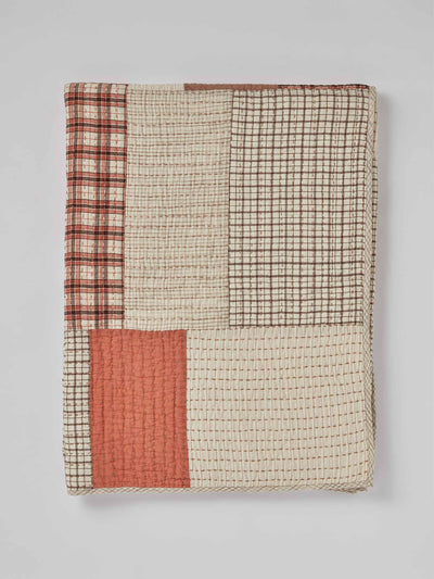 Toast Patched check hand-woven cotton quilt at Collagerie