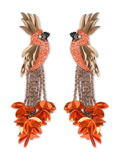 Tomfoolery London Orange Bird of Paradise beaded earrings at Collagerie