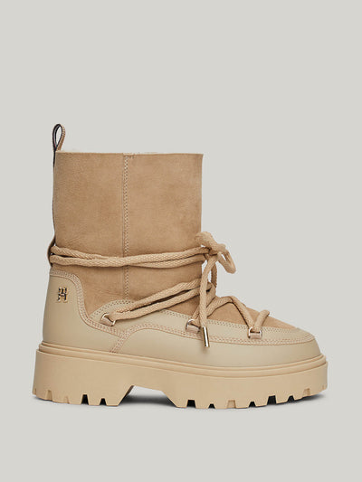 Tommy Hilfiger Shearling leather lace-up snow boots at Collagerie