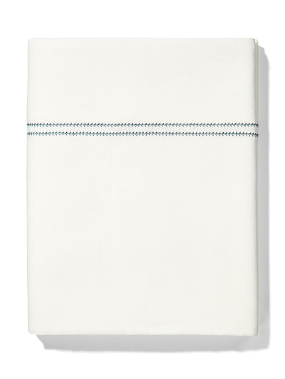 Volga Linen Top sheet hemstitch prussian, blue at Collagerie