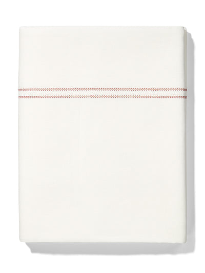 Volga Linen Top sheet with red hemstitch at Collagerie