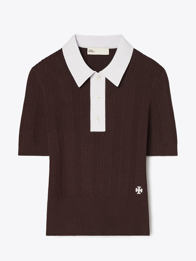Tory Burch Cotton pointelle polo at Collagerie