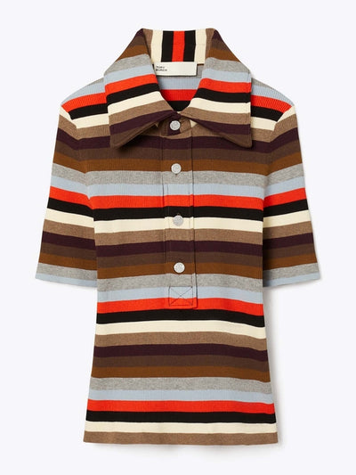 Tory Burch Viscose striped ribbed polo at Collagerie